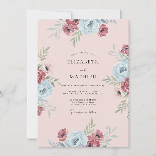 Invitation Mariage peint en azur et burgundy (Devant)