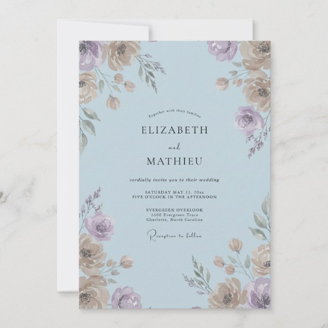 Invitation Mariage Peint en Bleu Poudre (Devant)