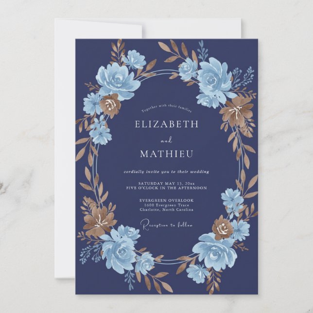 Invitation Mariage peint en bronze indigo (Devant)