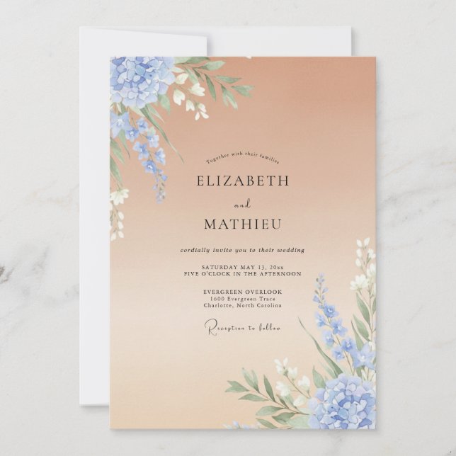 Invitation Mariage Peint en Brun Pervenche (Devant)
