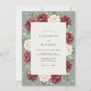 Invitation Mariage peint en céladon bordeaux