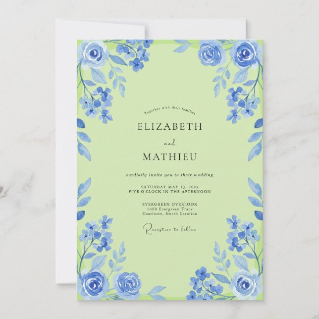 Invitation Mariage peint en chartreuse azur (Devant)