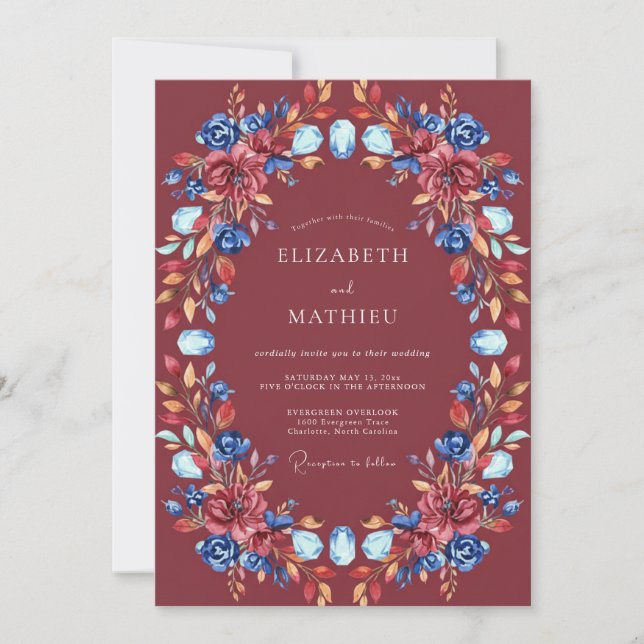 Invitation Mariage peint en cobalt Bourgogne (Devant)