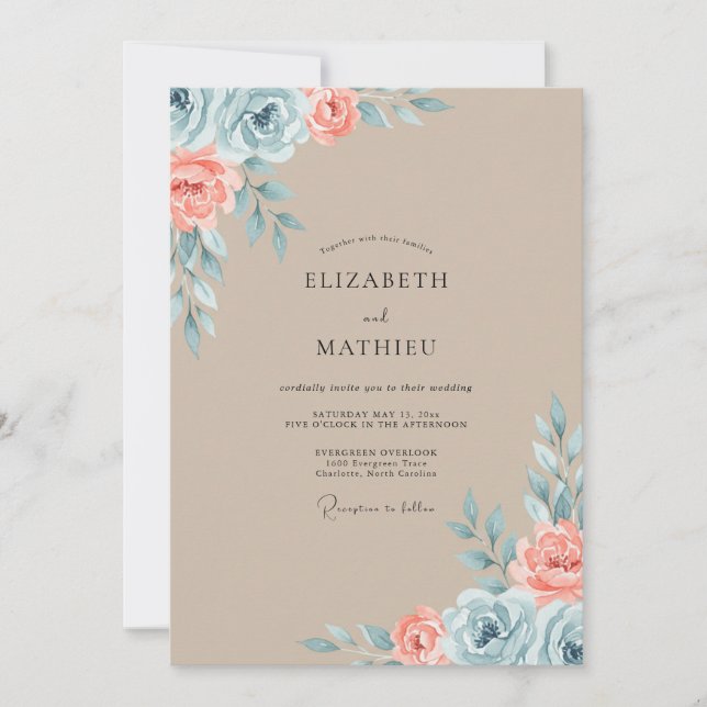 Invitation Mariage peint en corail bronzé (Devant)