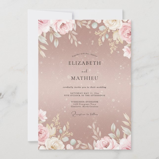 Invitation Mariage peint en corail poussiéreux (Devant)