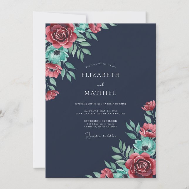Invitation Mariage peint en cramoisi de minuit (Devant)