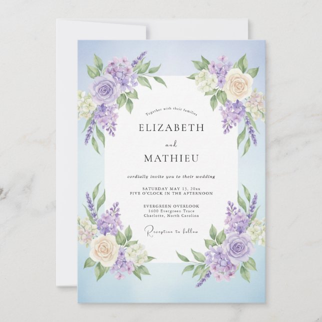Invitation Mariage Peint en Crème Chaude Lilas (Devant)