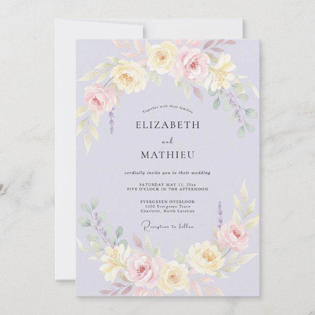 Invitation Mariage peint en crème de lilas (Devant)
