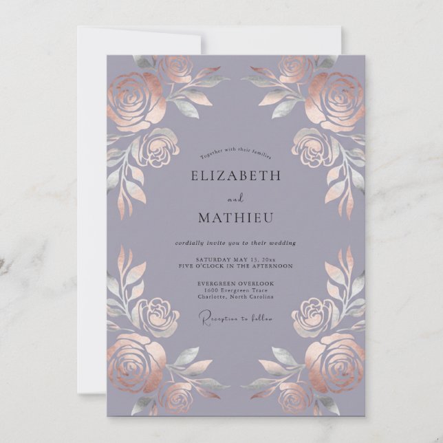 Invitation Mariage peint en cuivre et pervenche (Devant)