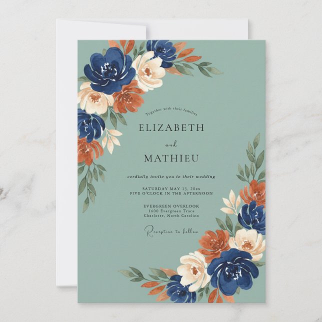 Invitation Mariage peint en cuivre marine (Devant)