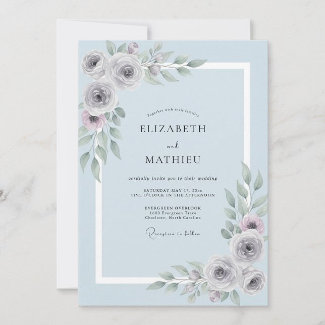 Invitation Mariage Peint en Gris Acier (Devant)