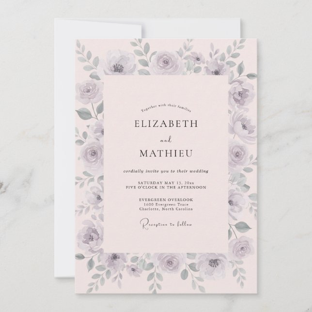 Invitation Mariage Peint en Gris Lavande (Devant)