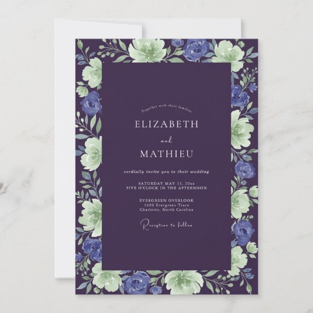 Invitation Mariage peint en indigo mint (Devant)