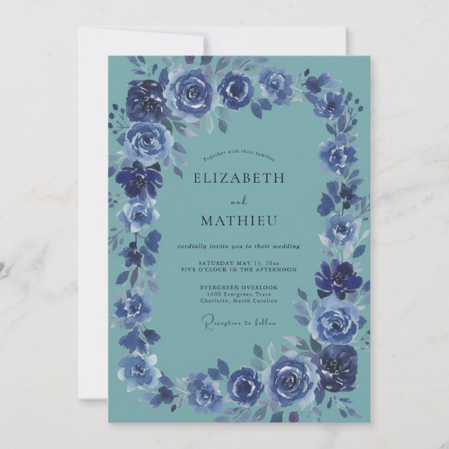 Invitation Mariage peint en indigo sarcelle (Devant)