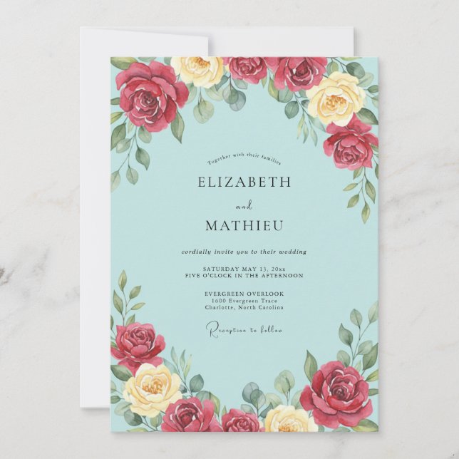 Invitation Mariage peint en jaune Bourgogne Azur (Devant)