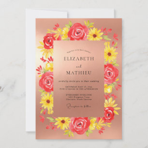 Invitation Mariage Peint en Jaune Corail