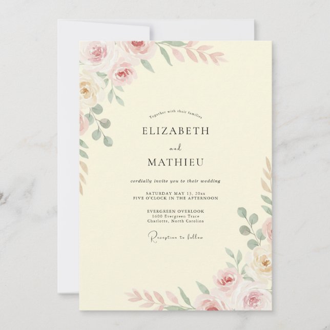 Invitation Mariage peint en jaune pâle (Devant)