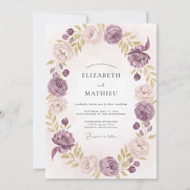 Invitation Mariage peint en lavande mauve (Devant)