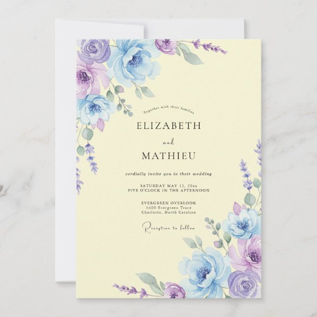 Invitation Mariage peint en lilas jaune pâle (Devant)