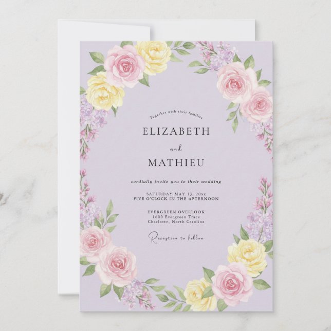 Invitation Mariage peint en lilas pâle (Devant)