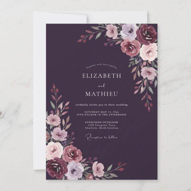 Invitation Mariage peint en lilas pâle prune (Devant)