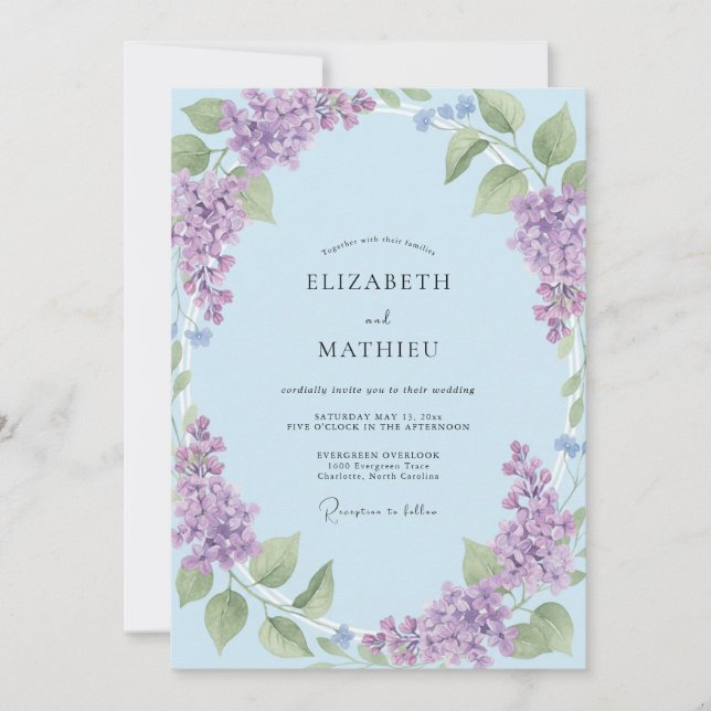 Invitation Mariage peint en lilas Pervenche (Devant)