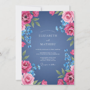 Invitation Mariage Peint en Magenta Ardoise