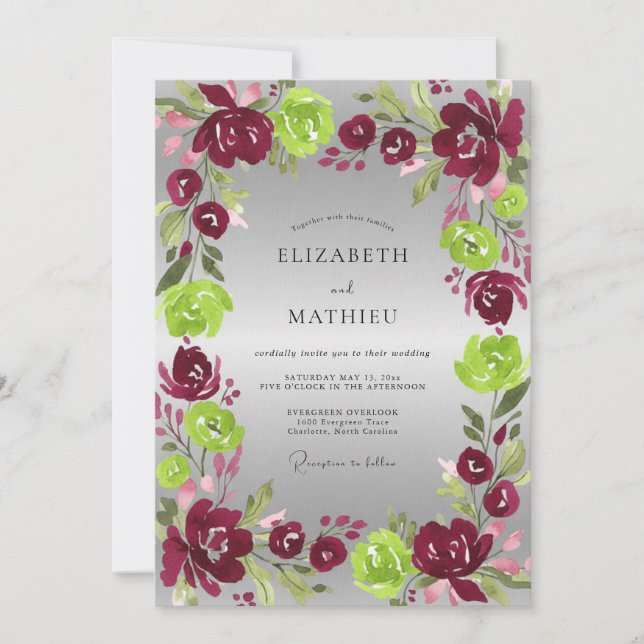 Invitation Mariage Peint en Magenta Chartreuse (Devant)