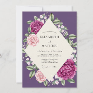 Invitation Mariage peint en magenta violet