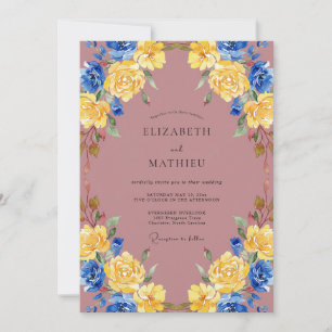 Invitation Mariage peint en mauve cobalt doré
