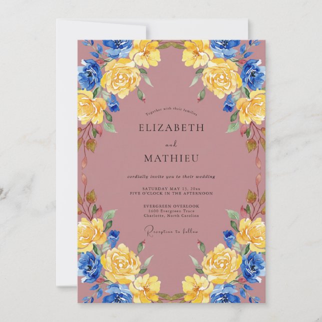 Invitation Mariage peint en mauve cobalt doré (Devant)