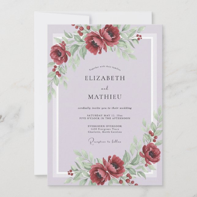 Invitation Mariage peint en mauve cramoisi (Devant)