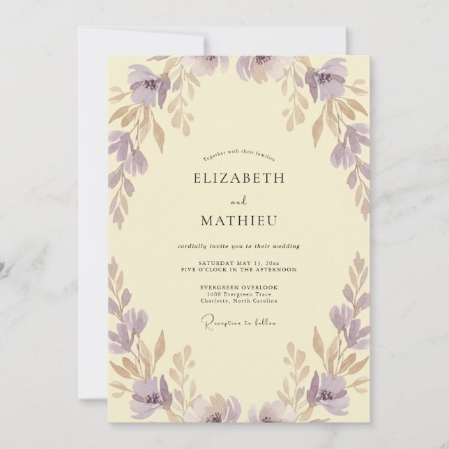 Invitation Mariage peint en mauve crème (Devant)