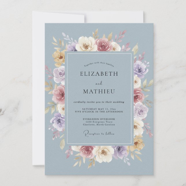 Invitation Mariage Peint en Mauve Lilas Ardoise (Devant)