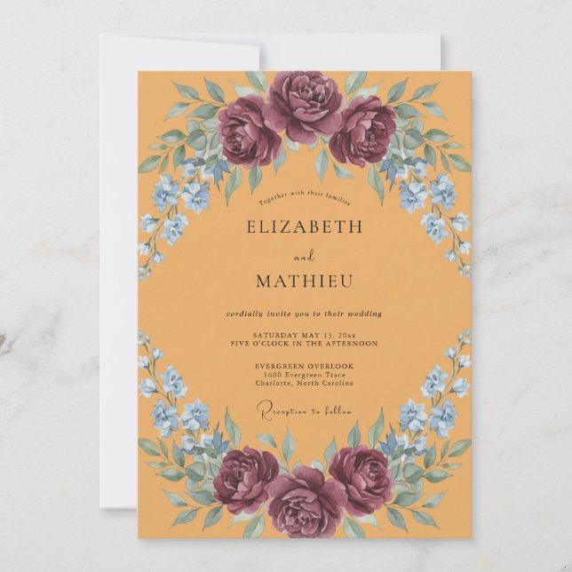 Invitation Mariage peint en mauve moutarde (Devant)