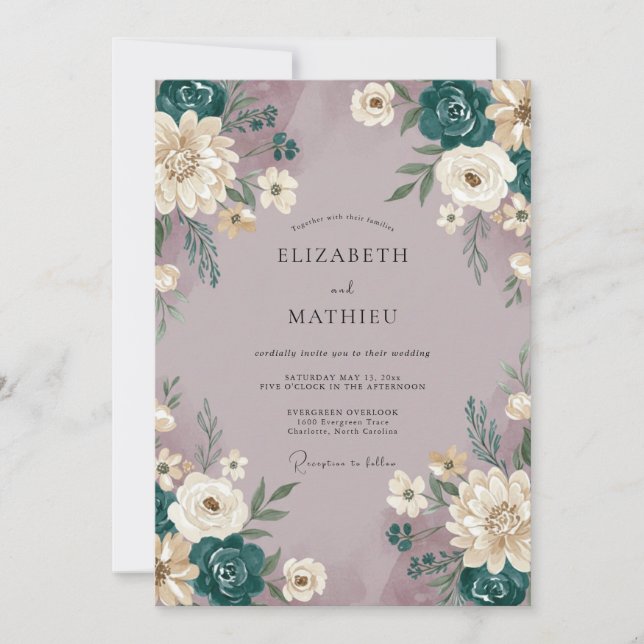 Invitation Mariage peint en mauve sarcelle (Devant)