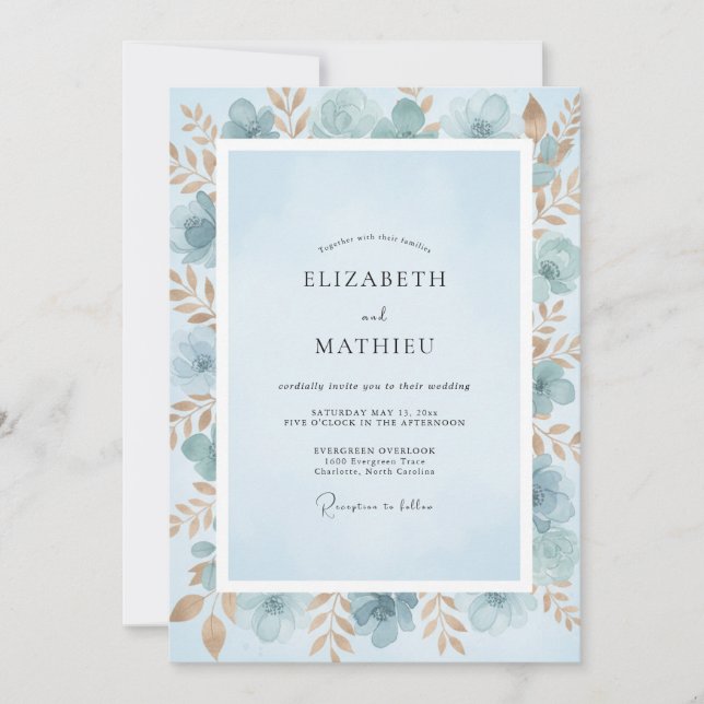Invitation Mariage peint en or azur (Devant)