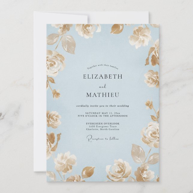Invitation Mariage Peint en Or Ciel (Devant)