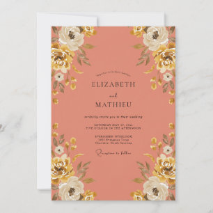 Invitation Mariage peint en or corail