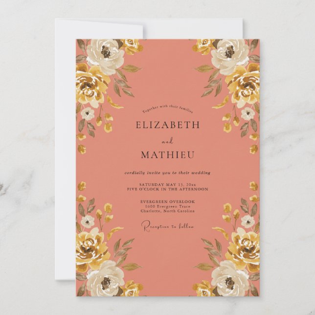 Invitation Mariage peint en or corail (Devant)