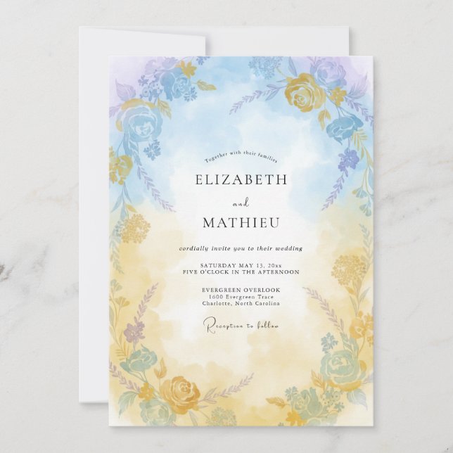 Invitation Mariage peint en or doux azur (Devant)