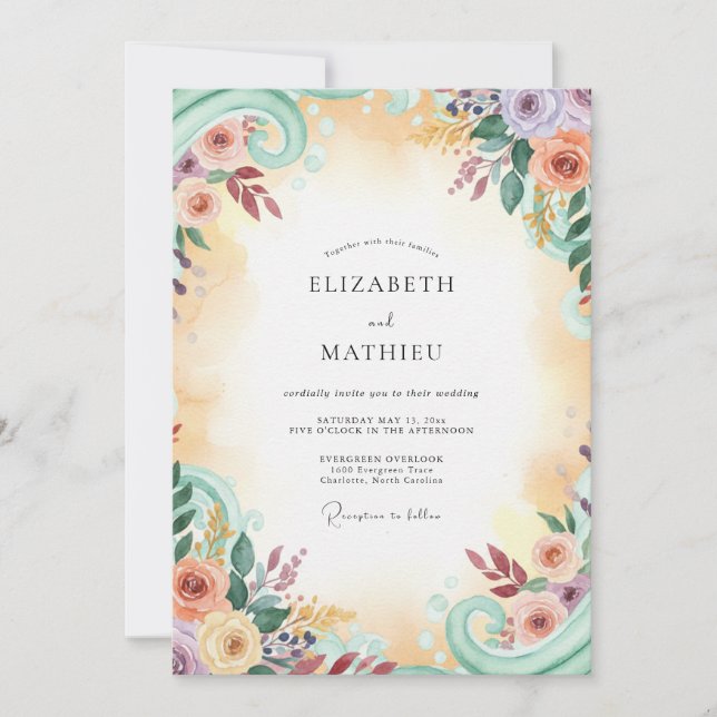 Invitation Mariage Peint en Or Pastel (Devant)