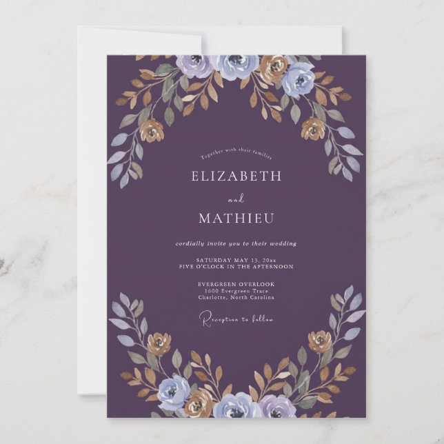 Invitation Mariage peint en or prune (Devant)