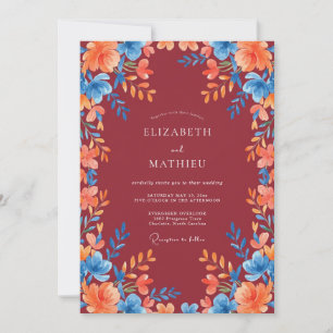 Invitation Mariage Peint en Orange Bordeaux