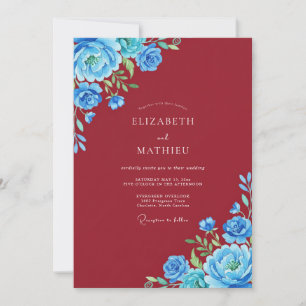 Invitation Mariage peint en riche Bourgogne Azur