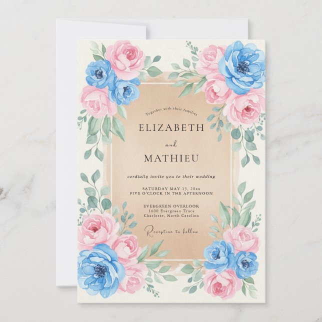 Invitation Mariage Peint en Rose Ciel (Devant)
