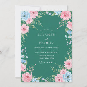Invitation Mariage peint en rose sarcelle