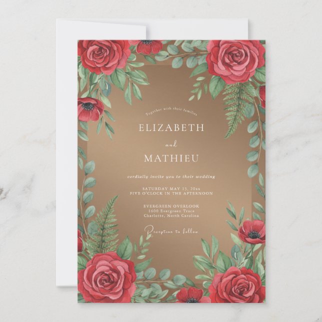 Invitation Mariage peint en rouge carmin tan (Devant)