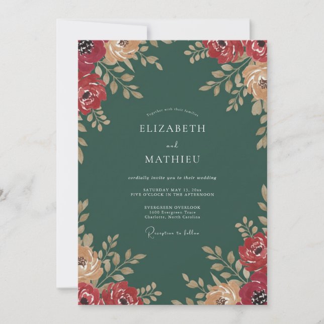 Invitation Mariage peint en sarcelle foncée (Devant)