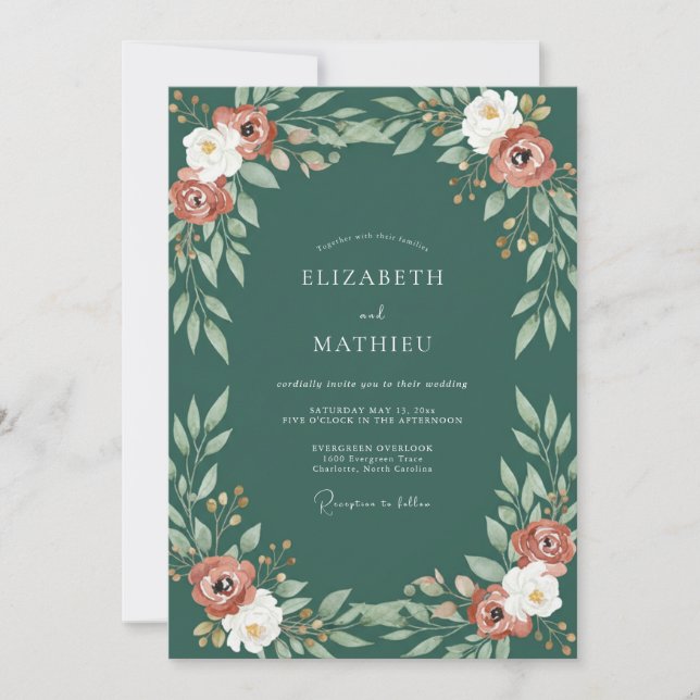 Invitation Mariage peint en sarcelle rouille (Devant)